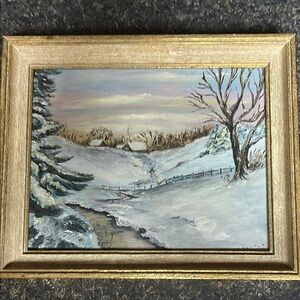 Winter Landscape Framed Art in Gold Frame